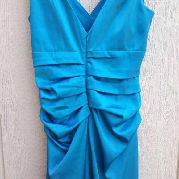 Suzi Chin Dress Y2K Cocktail Ruched Draped Surplice Satin Slip Teal - Picture 9 of 12